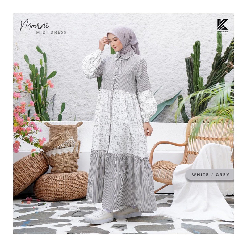Marni midi dress korina/korina midi dress / Dress putih / dress terbaru korina