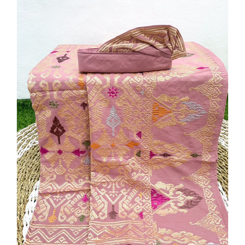 Set couple songket bordir ( Kamen Lembaran + saput + udeng setengah jadi )