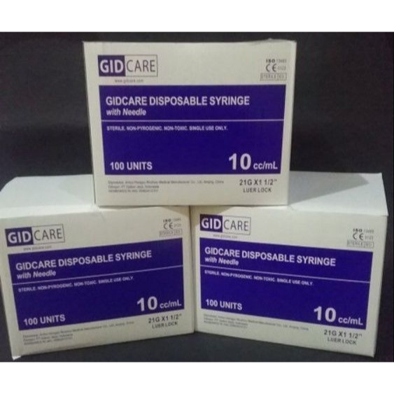 Disposable Syringe 10cc With Needle Gidcare / Alat Suntik Spuit 10ml - Gidcare " BOX "