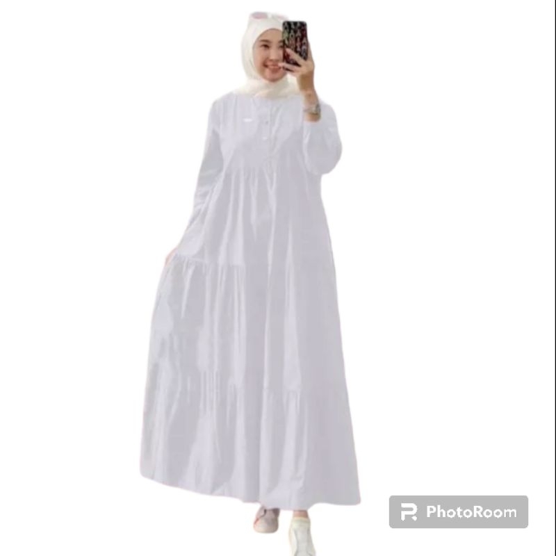 MIDI DRESS PUTIH SUSUN KERAH KOREA