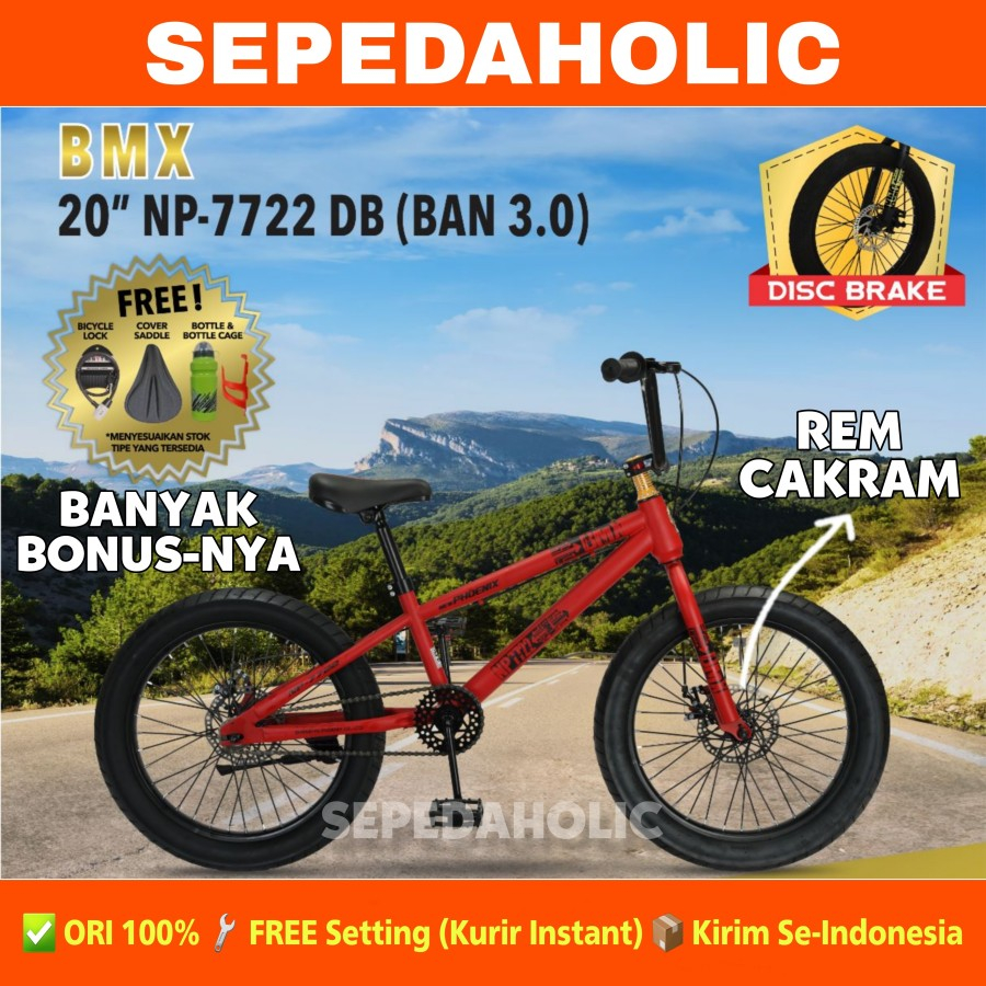 Sepeda Anak Laki BMX PHOENIX 7722 DB / VELION D1 Rem Cakram Ban Jumbo 3.0 Warna 20 Inch