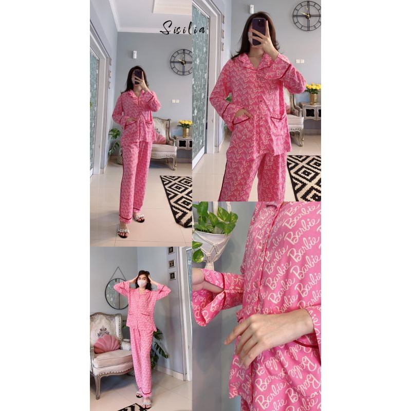 Set Piyama Barbie Pink / Set Piyama Premium/Set Celana Rayon/One Set Rayon Barbie