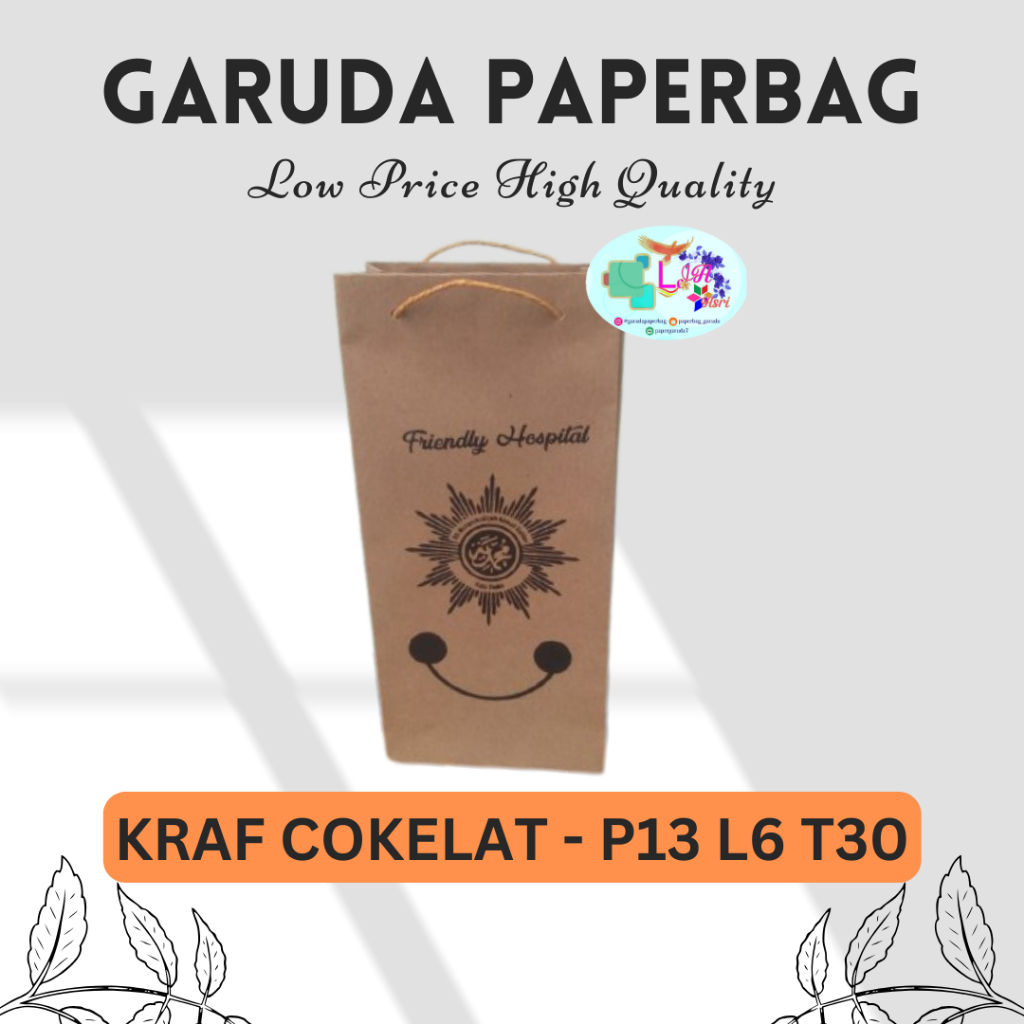 

Custom Paperbag Souvenir, Paperbag Sandal Hotel Size P13 L6 T30 Kraf Cokelat