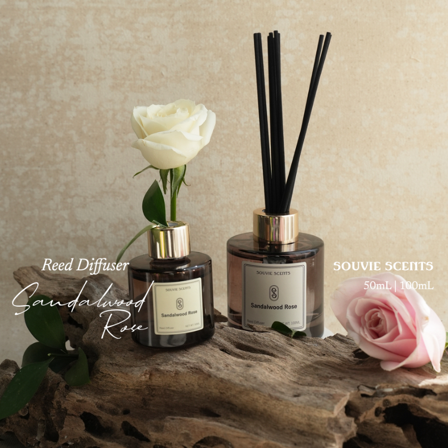 Reed Diffuser Set | Sandalwood Rose Aromaterapi Pengharum Ruangan 100mL \ 50mL - Souvie Scents