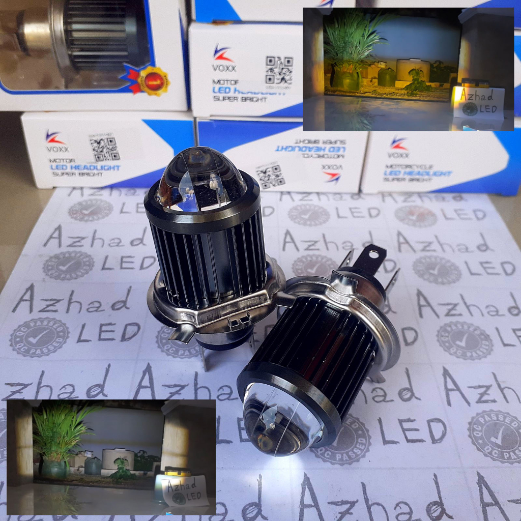 LED H4 Laser Voxx 12 + 12 Watt ACDC Lampu Utama Motor Mobil D2 Mini Projie HS1