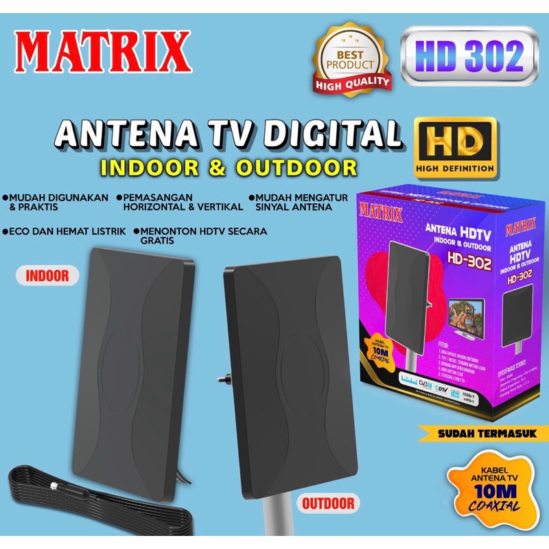 Antena TV Digital Matrix Digital Indoor / Outdoor / Analog HD-302