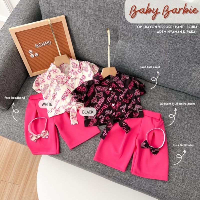 Barbie Set Original Mowmo Kids - Setelan Barbie Bayi Newborn Cantik - Baju Bayi Rayon Adem - Kado Ba