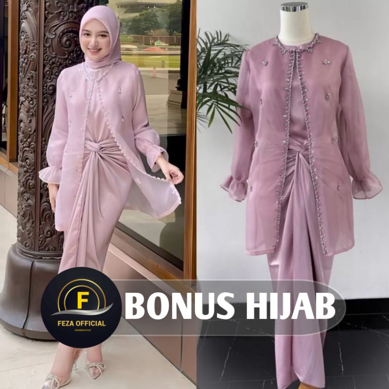 (ADA JUMBO) One Set Wanita Jemma Organza Kekinian Outer Organza Premium Setelan Kondangan