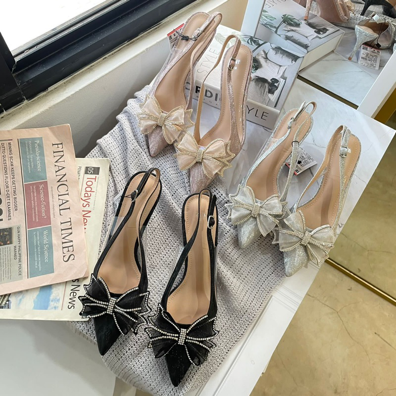 Glitter ribbon heeled sandals 5cm with vynl motive by Zara import high quality fashion shoes sandal 