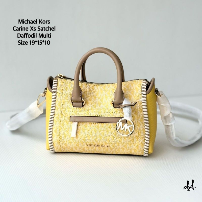 MICHAEL KORS CARINE XS SATCHEL CROSSBODY IN MONOGRAM YELLOW