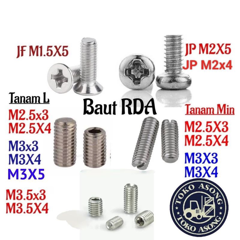 baut jp jf tanam L min hex M1.5 M2 M2.5 M3 M3.5 x 3 4 5 rda rta sus304