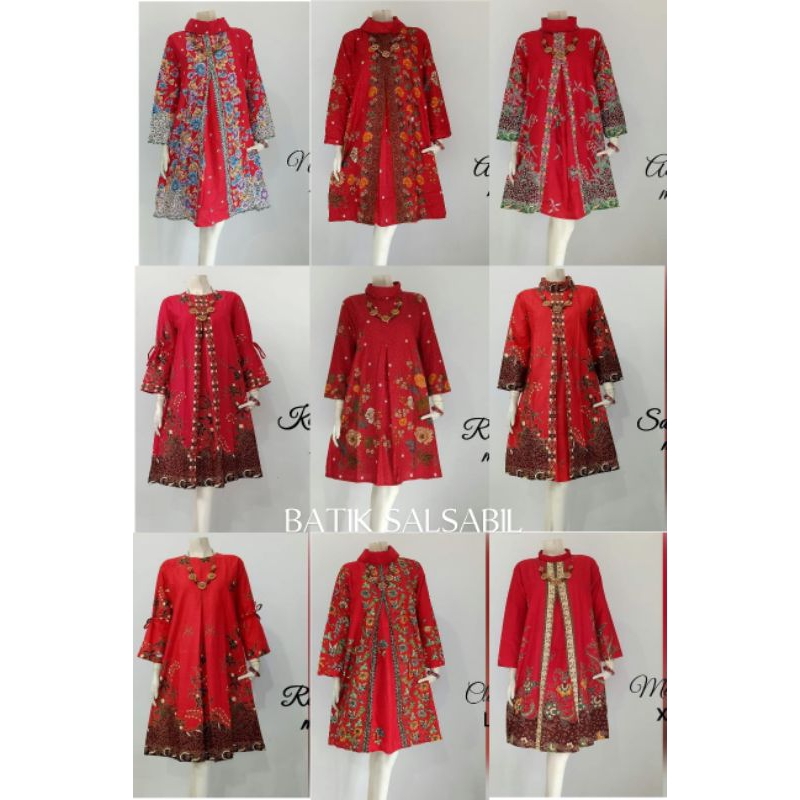 ATASAN KERJA WANITA TUNIK BATIK WARNA MERAH KATUN PRIMISSIMA