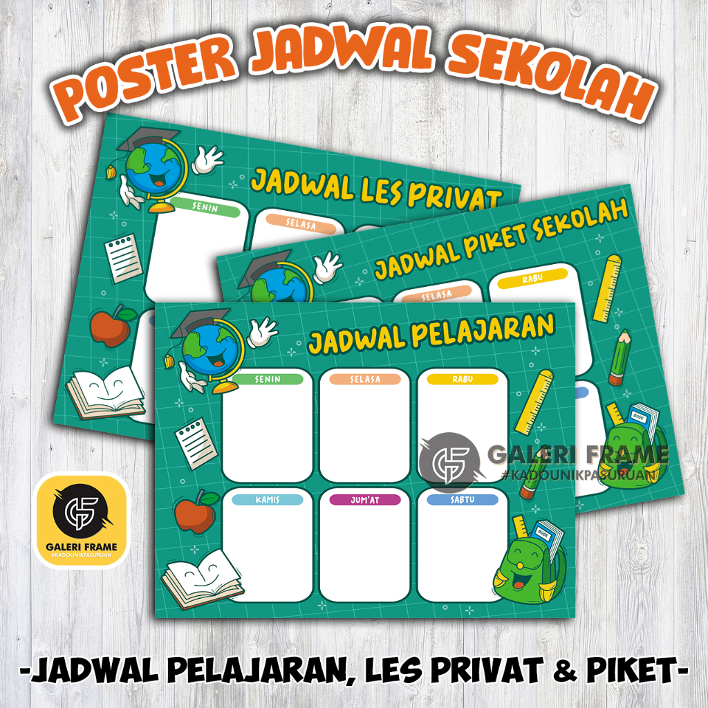 

POSTER JADWAL PELAJARAN, POSTER JADWAL PIKET SEKOLAH DAN POSTER JADWAL LES PRIVAT SI BUAH HATI DENGAN POSTER YANG KEREN DAN BAGUS || SELAIN ITU POSTER INI BISA MEMPERINDAH DAN HIASAN DIMEJA BELAJAR SIKECIL