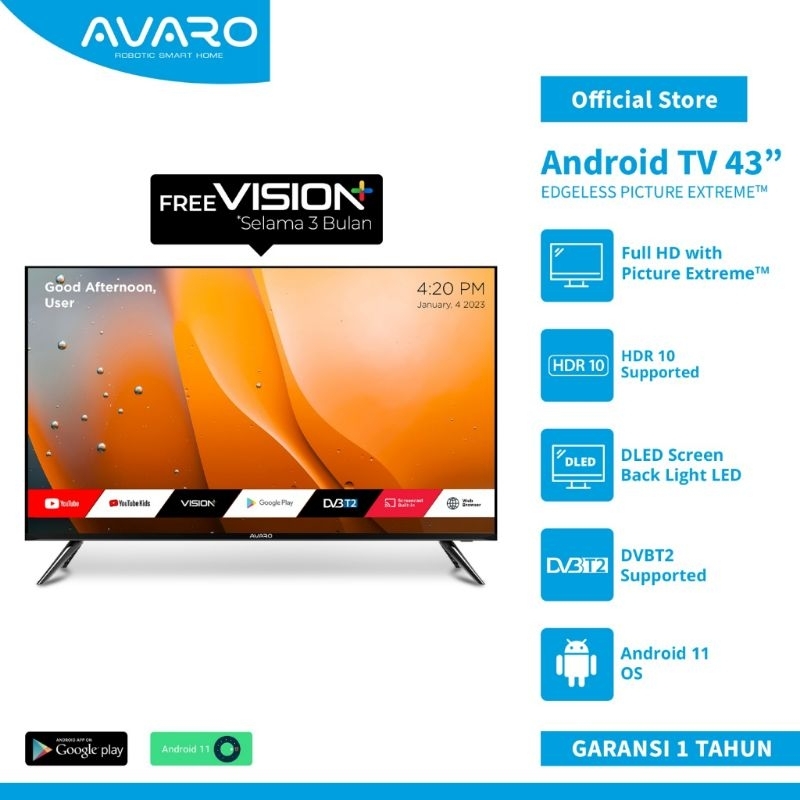 AVARO LED SMART ANDROID TV FULLHD ANDROID11 T43A