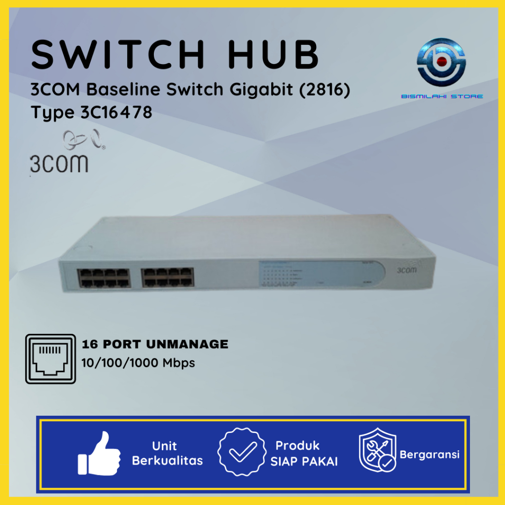 Switch Gigabit 16 Port Unmanaged Tinggal Colok 3Com Baseline 2816