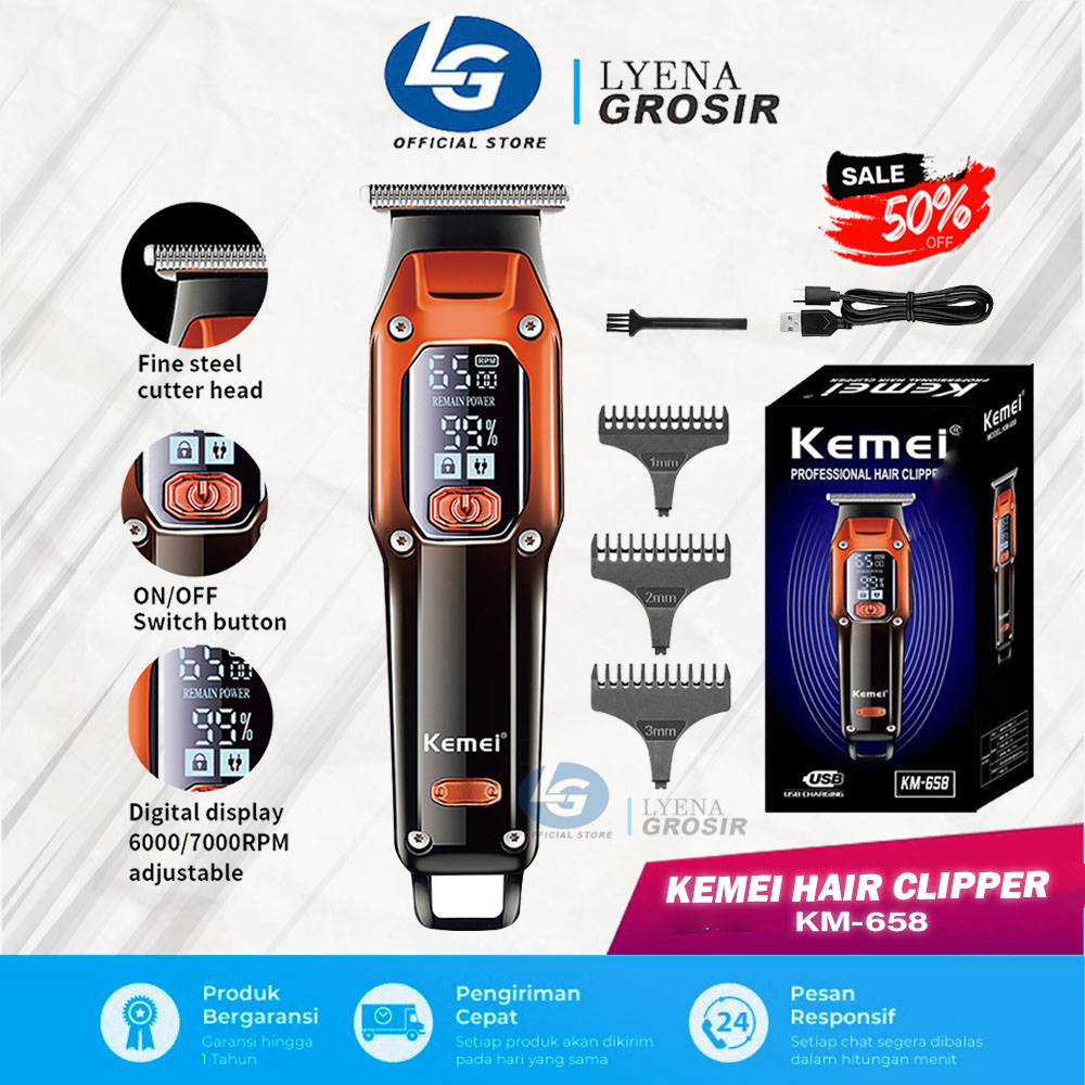 ALAT CUKUR RAMBUT KEMEI KM-658 LCD DISPLAY PEMANGKAS RAMBUT ELECTRIK KM 658 ORIGINAL