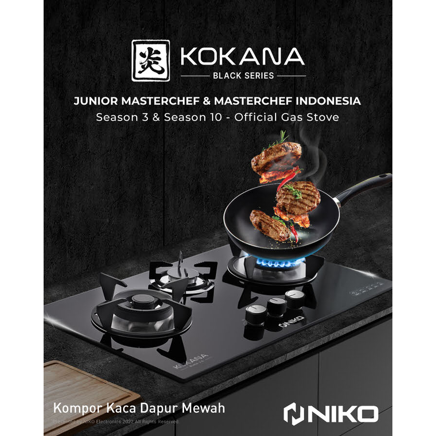 Kompor 3 Tungku Niko Kokana Black 3.0 + Selang Regulator NIKO