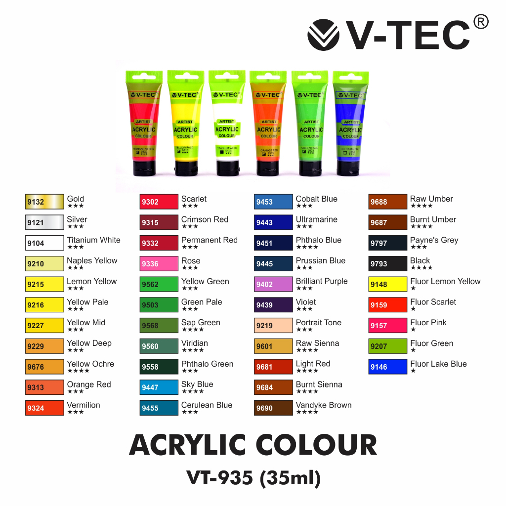 Refill Acrylic Colour / Refill Warna Acrylic Lengkap 37 Warna Ukuran Kecil 35Ml Vtec (1 Pcs)