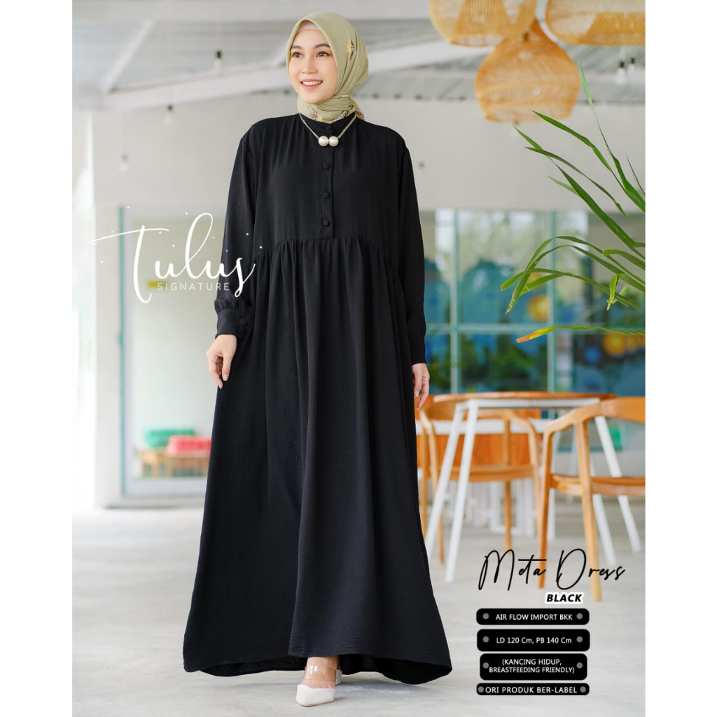 META DRESS GAMIS POLOS JUMBO BLACK ORI BY TULUS SIGNATURE