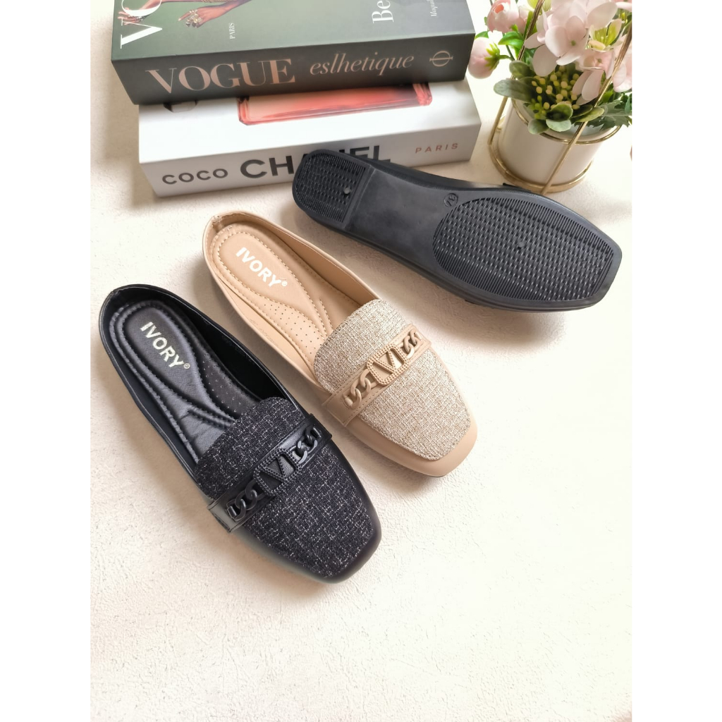 IVORY Sepatu Wanita Flat Mules Slip On Import 999-EM123