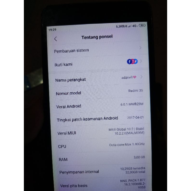 hp minus xiaomi redmi 3s  ram 3/32GB minus lcd