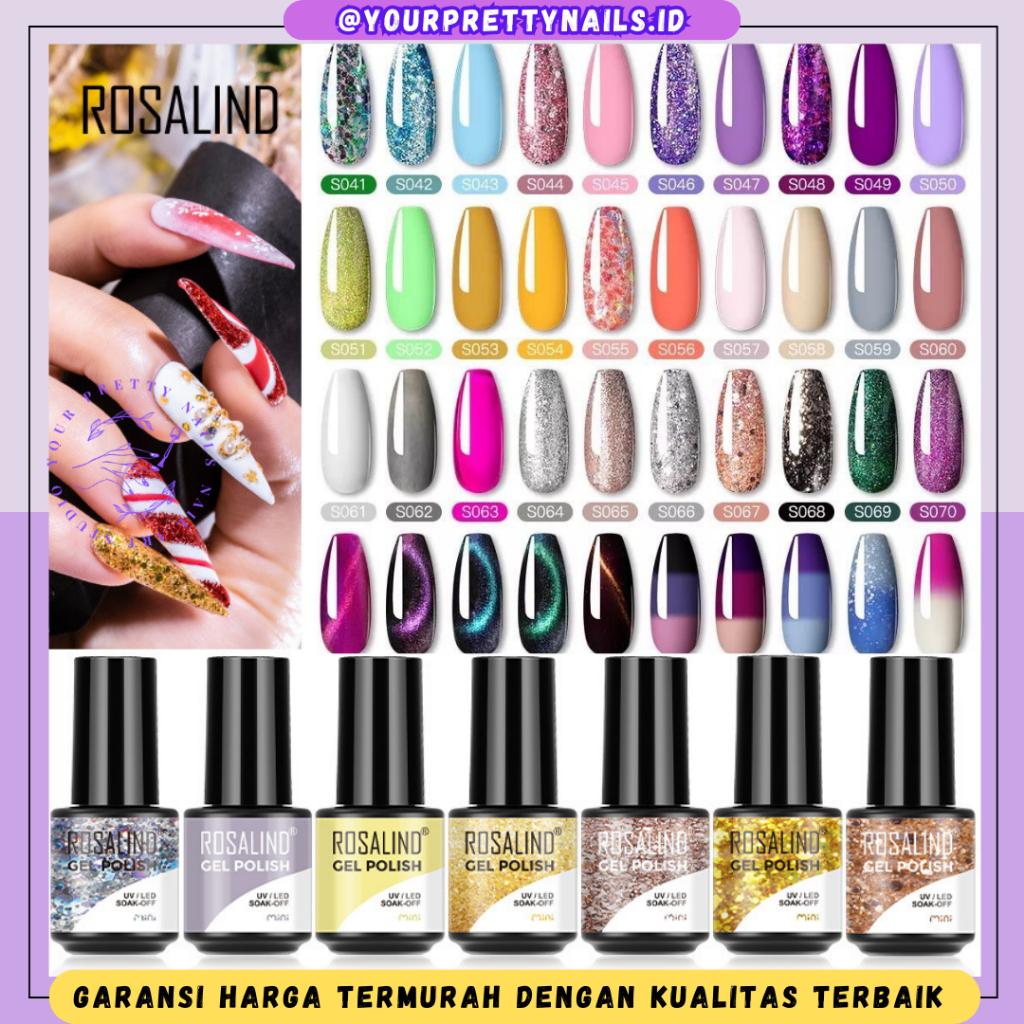 ROSALIND (S 41-80) SERIES 40 Colors Nail Gel Polish Kutek UV LED Cat Kuku Glitter Cat Eye Series / R