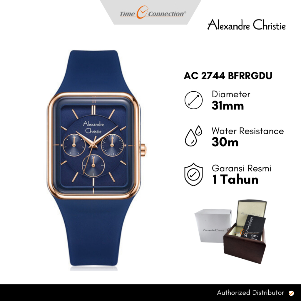 Alexandre Christie AC 2744 BFRRGDU Biru Rosegold Original / Jam Tangan Wanita Analog Karet BF