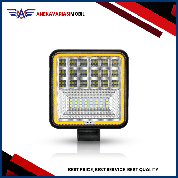 Lampu Tembak Sorot Led Kotak Worklamp 126 Watt 12/24 Volt - Ring Kuning