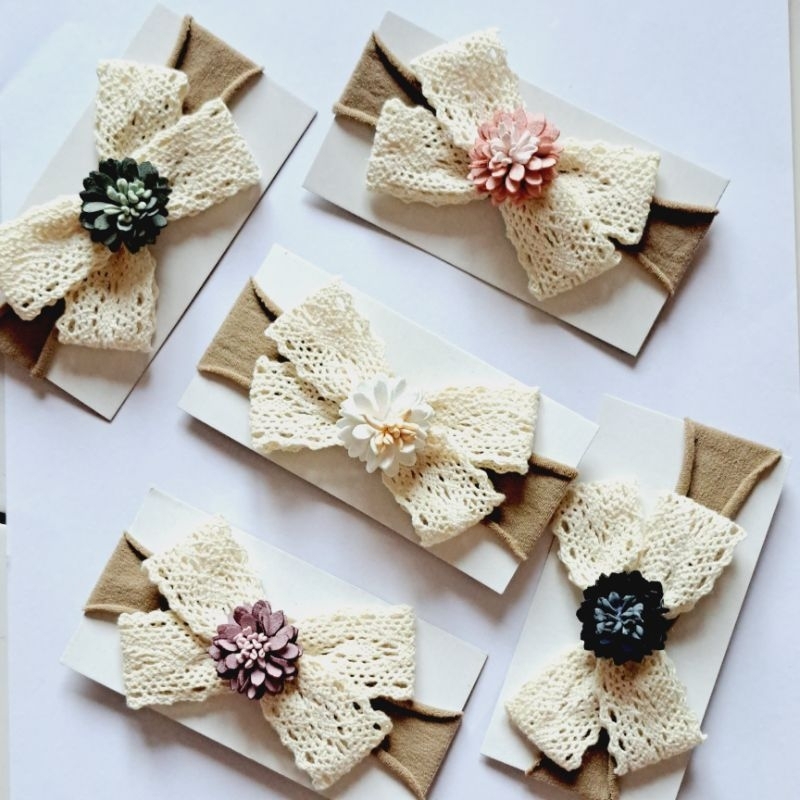 Bando Headband Bandana anak bayi Nylon Usa Bow Vintage Suede