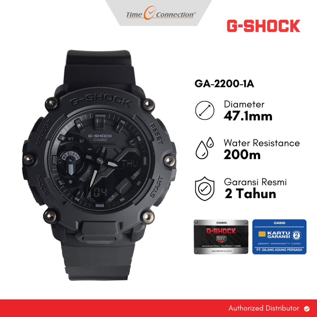 Casio G-SHOCK GA-2200BB-1A Original / Jam Tangan Pria Analog Digital Full Black GA 2200BB