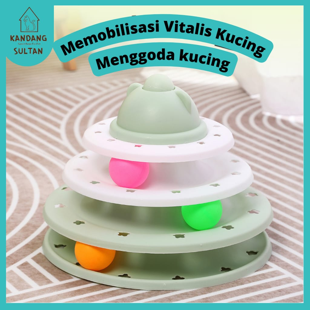 Kandangsultan-Mainan Kucing Interaktif Play Tower Kepala Kucing|Cat Toys Tower Track Ball Smart Cat 