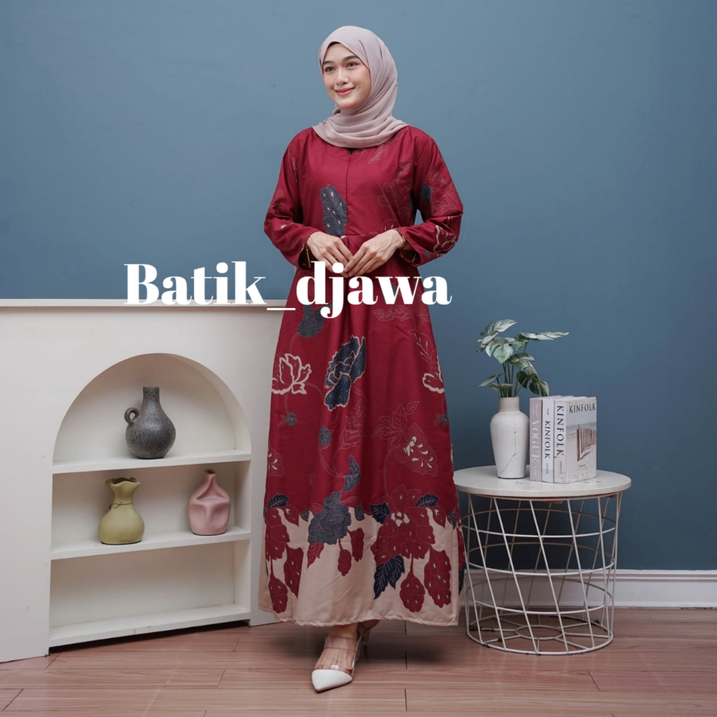 GAMIS BATIK KOMBINASI TERBARU MOTIF MAWAR MERAH SERAGAMAN PASANGAN