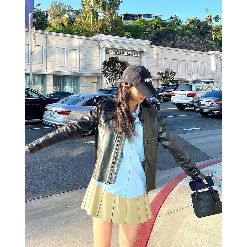 Leather Jacket Jennie Replika Blackpink Jaket Semi Kulit Wanita