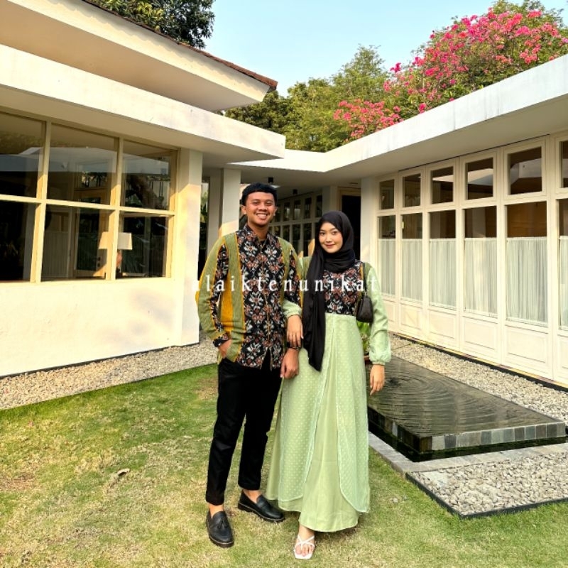 COUPLE TENUN COUPLE MANDA GREEN SAGE 01 - GAMIS TENUN - KEMEJA TENUN - COUPLE KONDANGAN