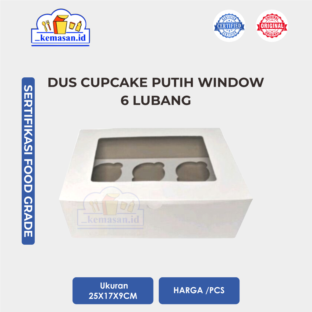 

DUS CUPCAKE PUTIH WINDOW 6 LUBANG 25X17X9CM