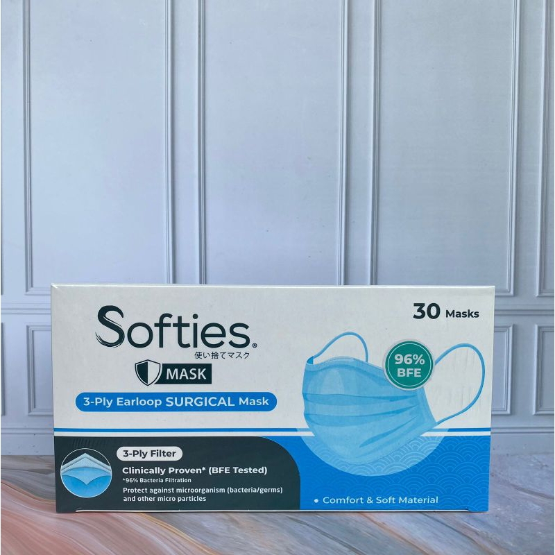 SOFTIES SURGICAL MASK / MASKER SURGICAL 3PLY EARLOOP