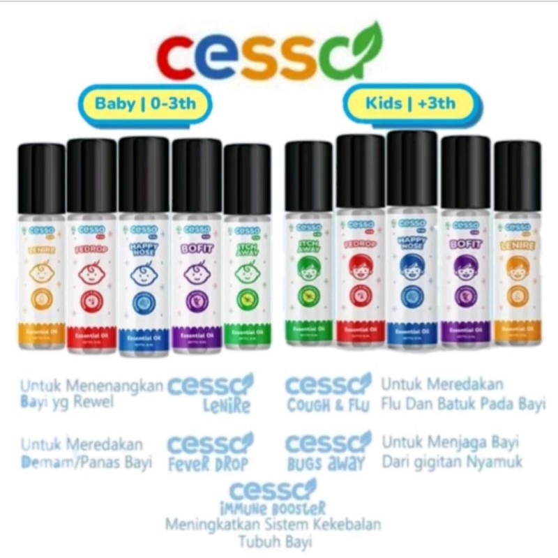 CESSA BABY ESSENTIAL OIL 0-3 thn / CESSA KIDS ESSENTIAL OIL +3 Thn / Cessa Baby Oil / Minyak Oles Bayi Roll On / Cessa Merah / Cessa Biru / Cessa Hijau / Cessa Oren / Cessa Ungu