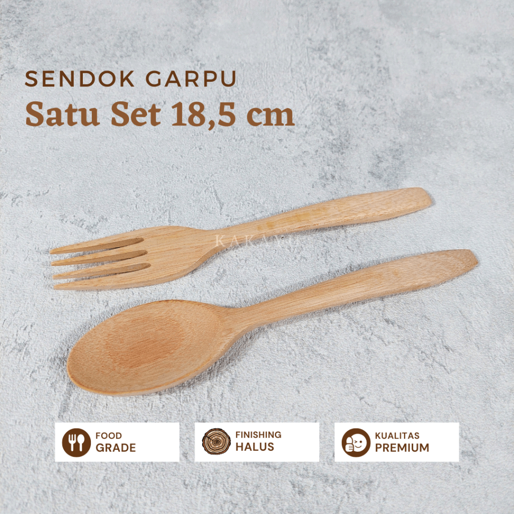 Set Sendok Garpu Kayu 18.5cm / Sendok Makan Kayu / Souvenir Sendok / Sendok Garpu Kayu Premium