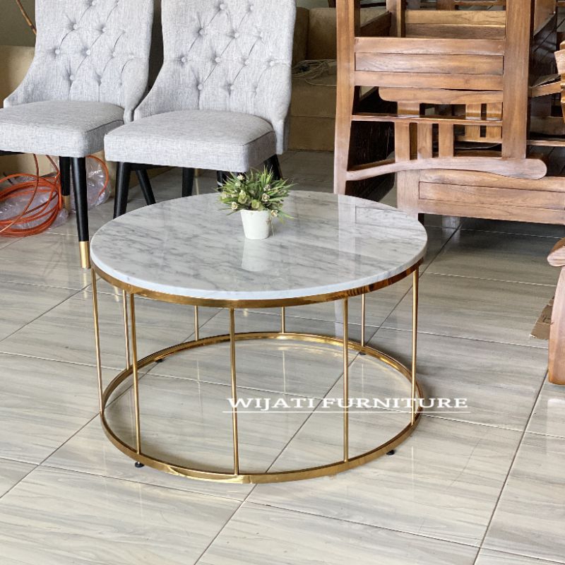 Coffe Table Marmer Asli Carrara Stainless