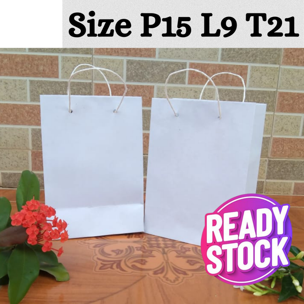 

Paper Bag Murah, Paper Bag Putih Polos Size P15 L9 T21 Bahan Kraf READY STOK MIN ORDER 10PCS