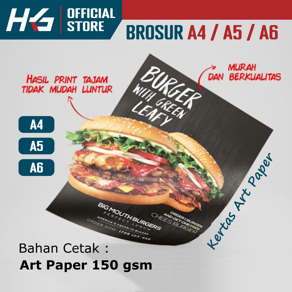 

Cetak Brosur Ukuran A4 A5 A6 - Art Paper 1 sisi / 2 sisi Full Warna Flyer, Leaflet, Pamflet