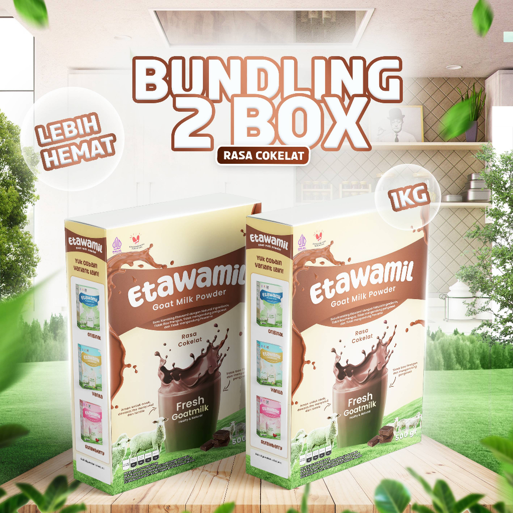 

BgKr Etawamil Susu Kambing Etawa Bubuk - Rasa Cokelat Enak Sehat Halal BPOM 1000 Gram 1 KG