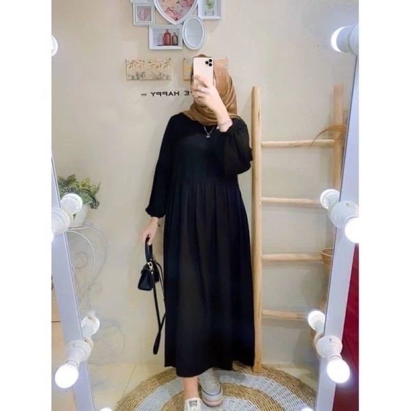 MIDI DRESS RAYON/ HITAM POLOS