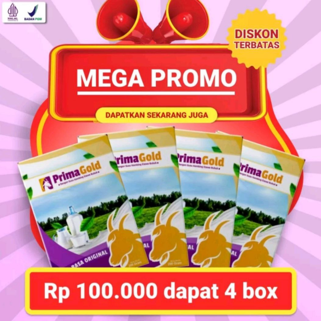 

Paket 4 Box Prima Gold Susu Kambing Etawa Original Murah Atasi Nyeri Sendi Nyeri Tulang Asam Urat Reumatik Batuk Menahun Asma Paru Paru