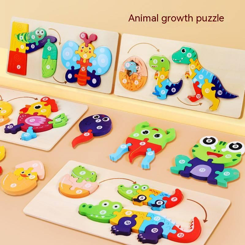 Puzzle Metamorfosis Hewan Teka-teki kayu anak-anak pendidikan awal pencerahan tiga dimensi teka-teki