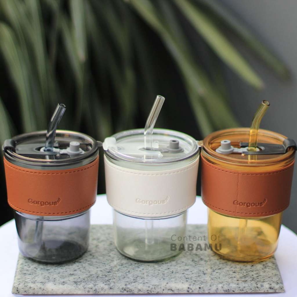 

Ukf5Pc6F4H (Kuliner.Kita) Tumbler Gelas Kaca Mug Kopi Cup Glass Dengan Case Dan Sedotan - Bm219