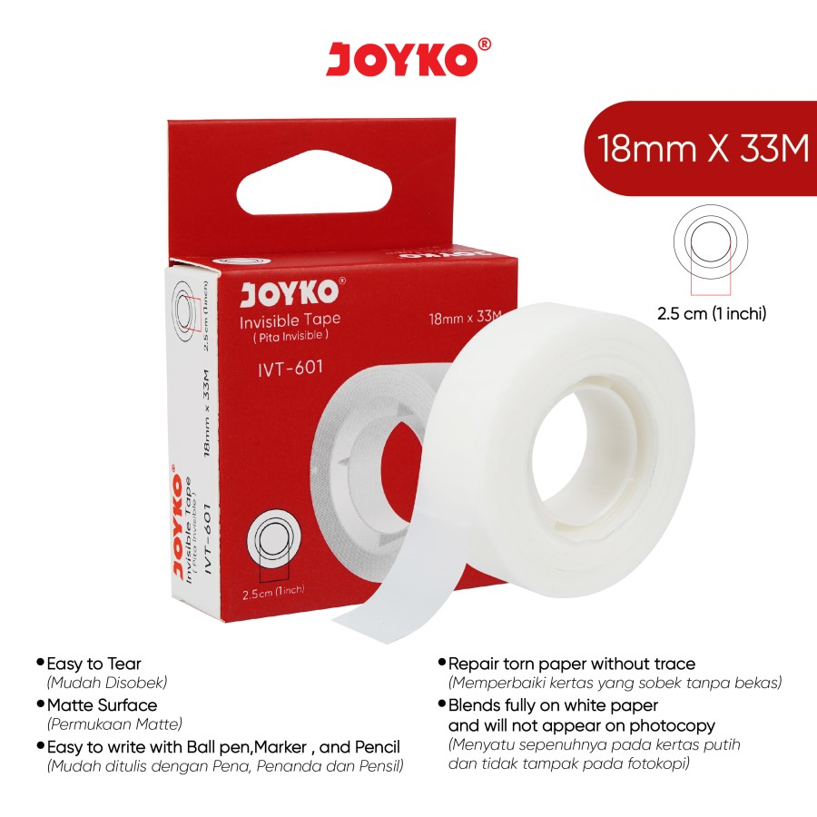 

Invisible Tape JOYKO IVT-601 | 18mm x 3m | Pita Perekat Kertas Transparan