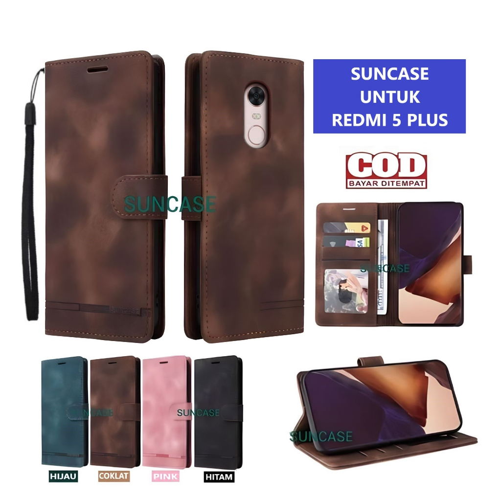 XIAOMI REDMI 5 PLUS Casing model flip buka tutup case kulit ada tempat foto dan kartu juga tali hp f