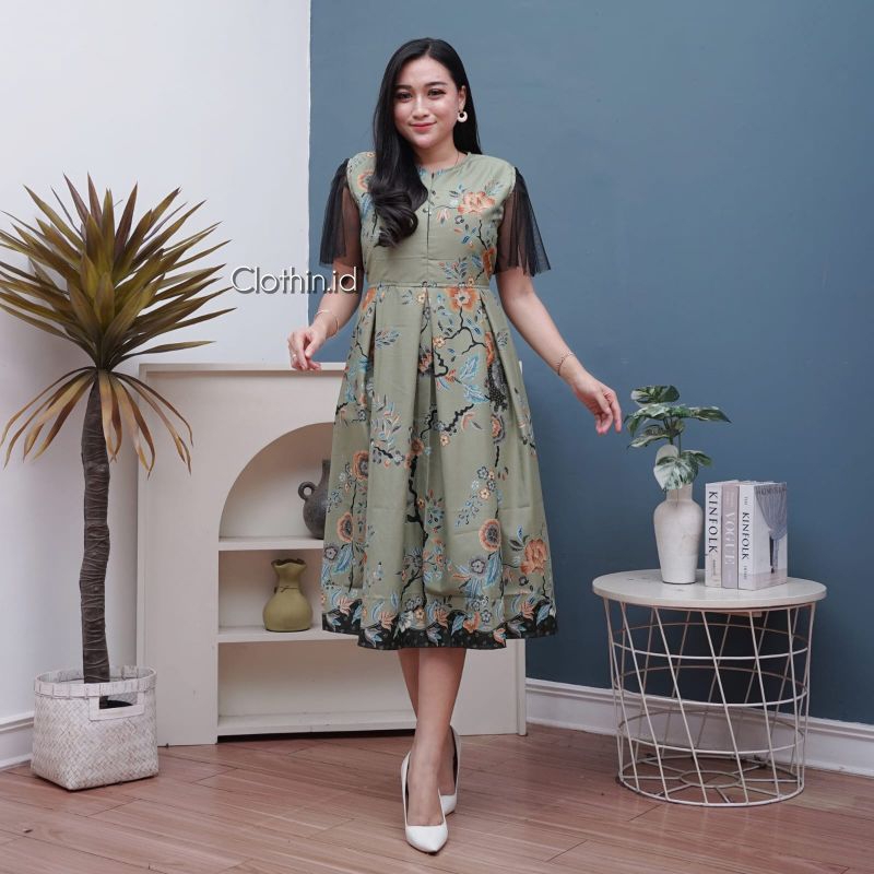 dress pesta joseline - dress batik pesta modern - dress kondangan
