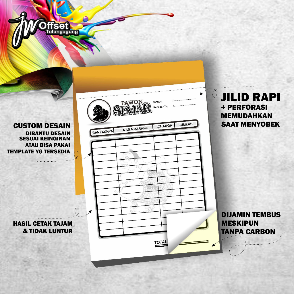 

CETAK NOTA KWITANSI CUSTOM MURAH 1PLY 2PLY 3PLY / 1 BENDEL